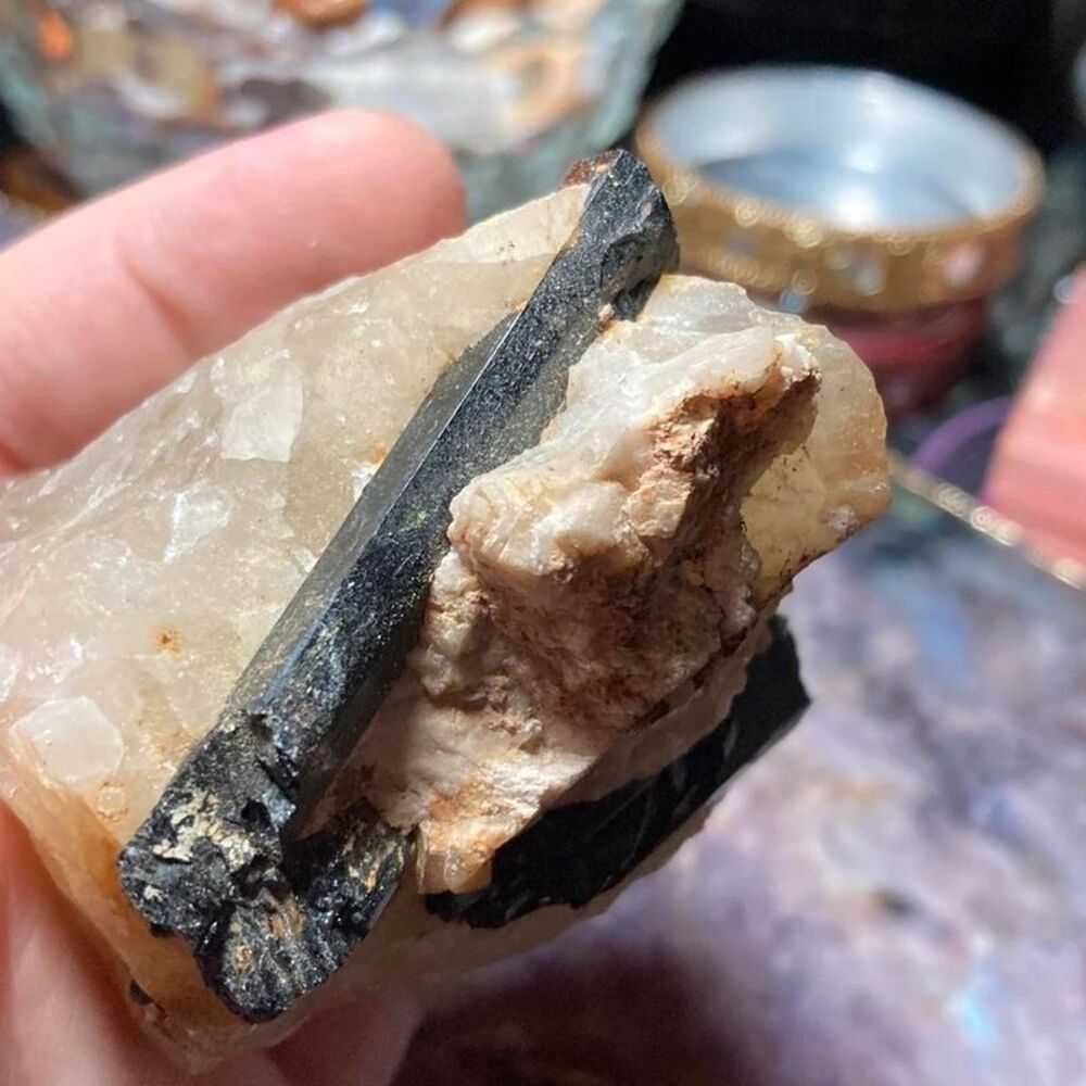 Black tourmaline natural beryl formations in quartz and feldspar matrix large